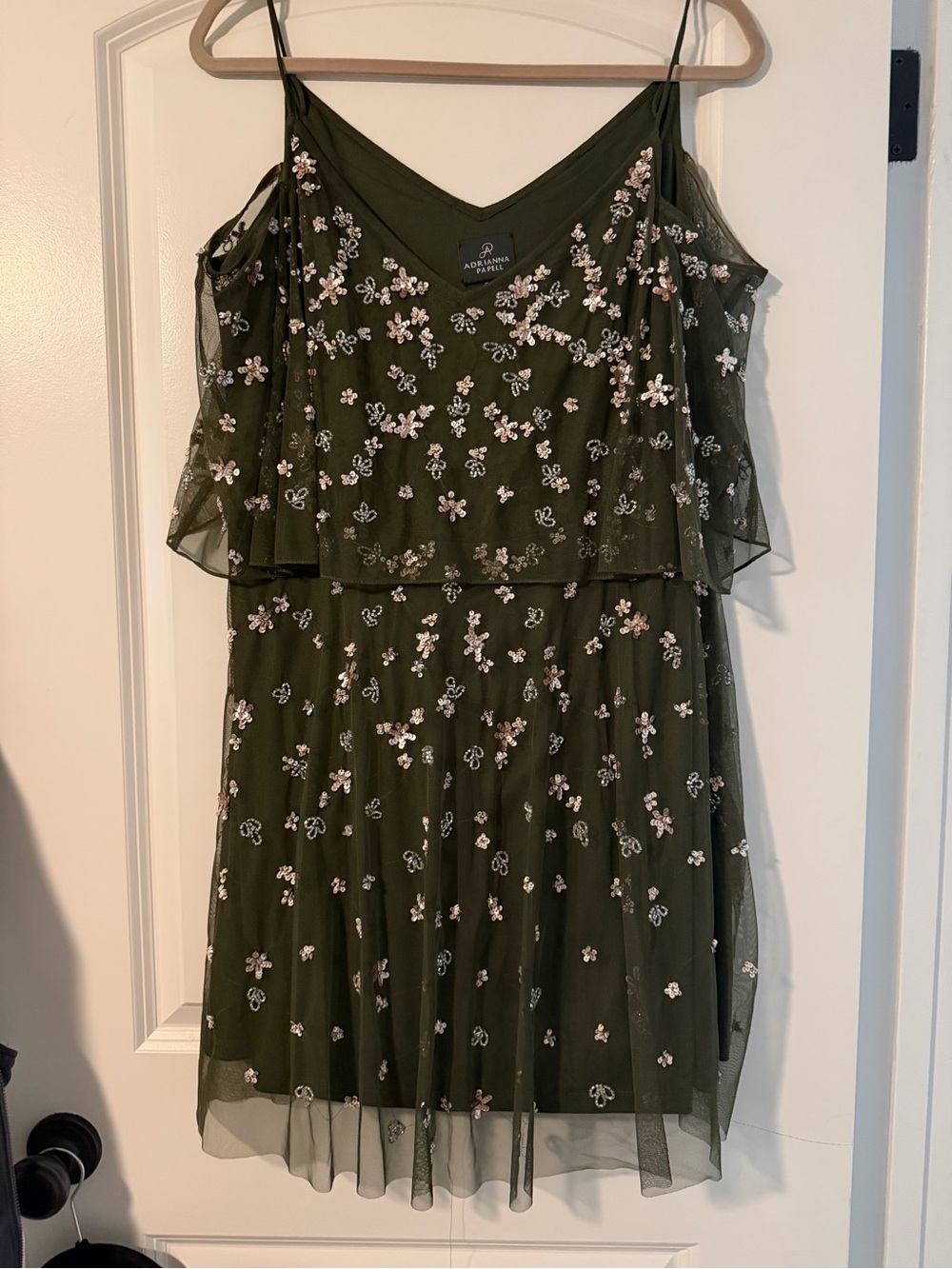 Olive Green Floral Mesh Girls' Dress